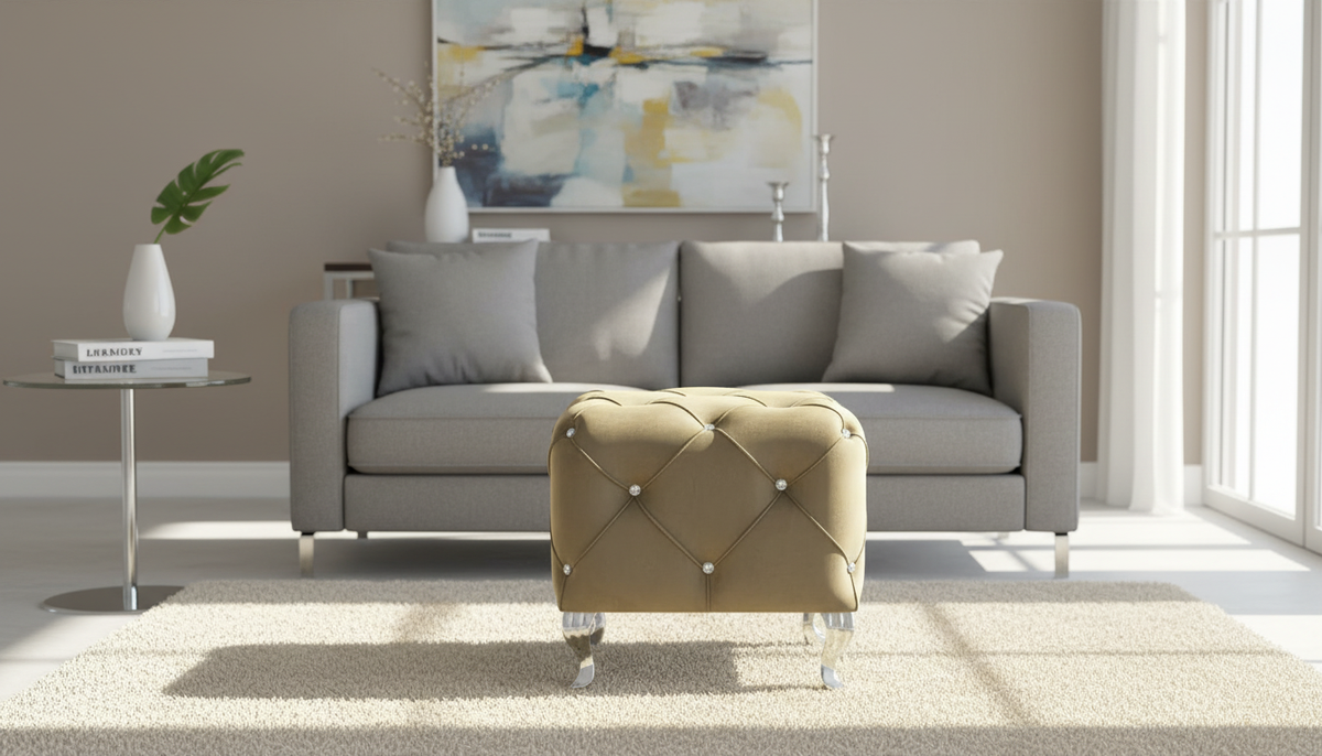 Taburet HESTIA K, stofa catifelata bej - Bluvel 28, 50x50x46 cm