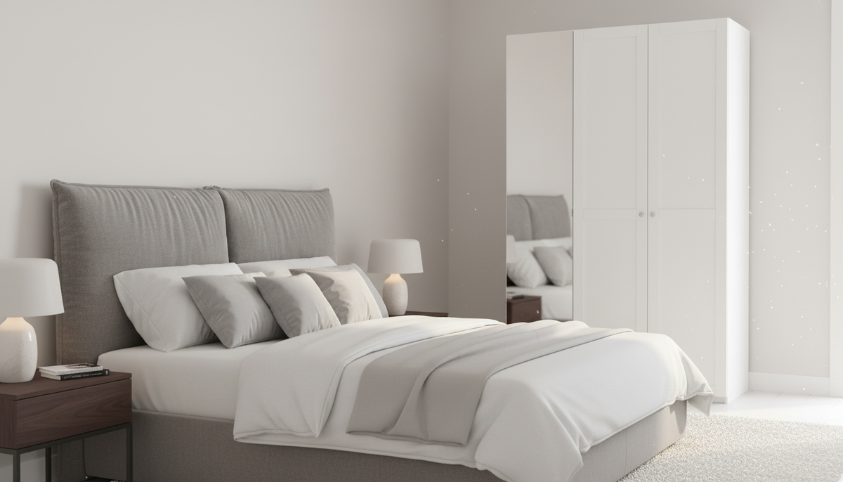 Dulap FLEX, alb, PAL, cu 3 usi si oglinda, 150x45x240 cm