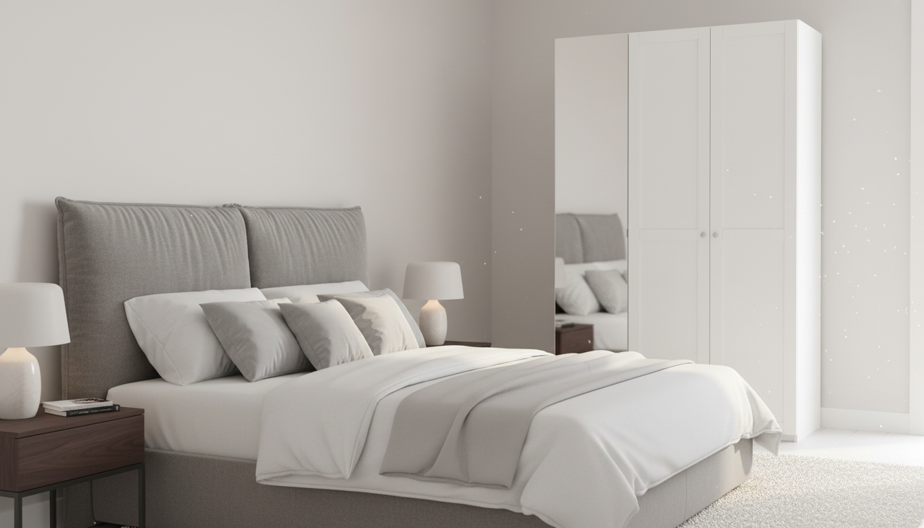 Dulap FLEX, alb, PAL, cu 3 usi si oglinda, 150x45x240 cm