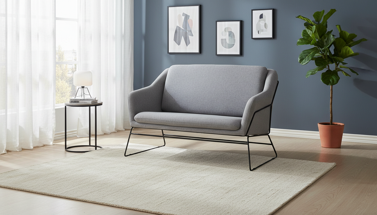 Canapea SOFT XL, gri deschis/negru, stofa/metal, 125x77x83 cm