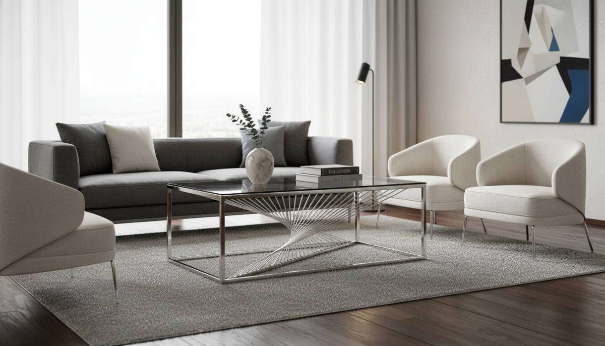 Masuta cafea INFINITY, transparent/argintiu, sticla/otel inoxidabil, 120x60x45 cm