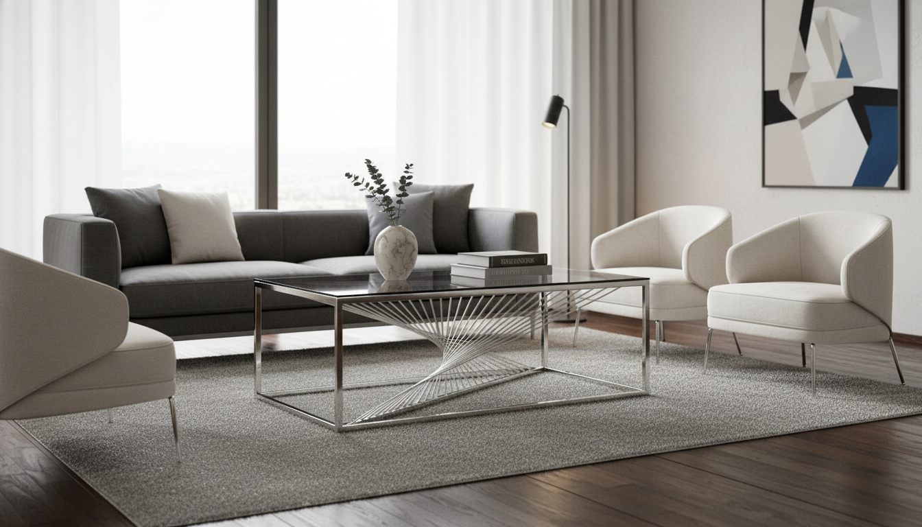 Masuta cafea INFINITY, transparent/argintiu, sticla/otel inoxidabil, 120x60x45 cm