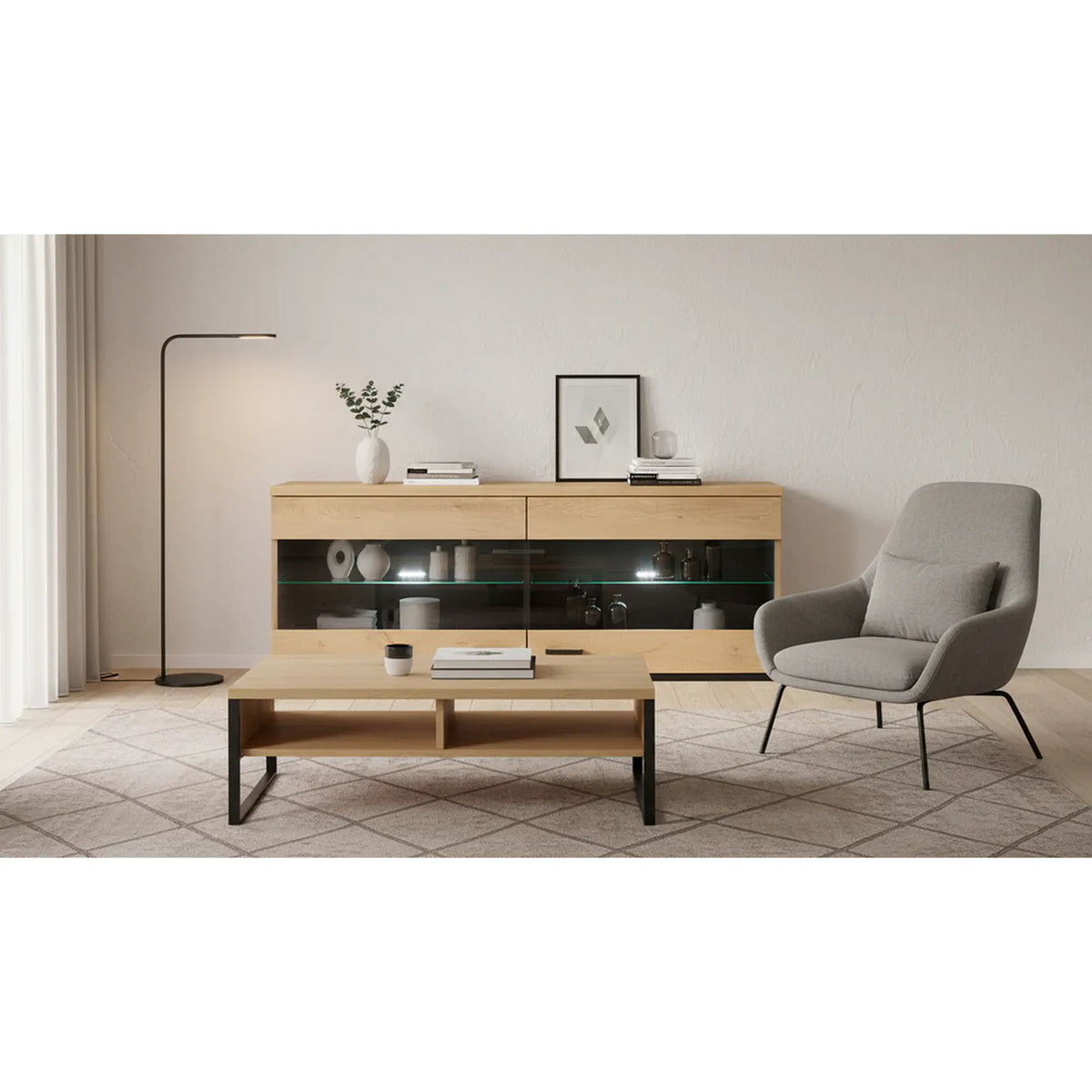 Vitrina SIRAN TYP 9, stejar lefkas, DTD laminat, 121x30x45 cm