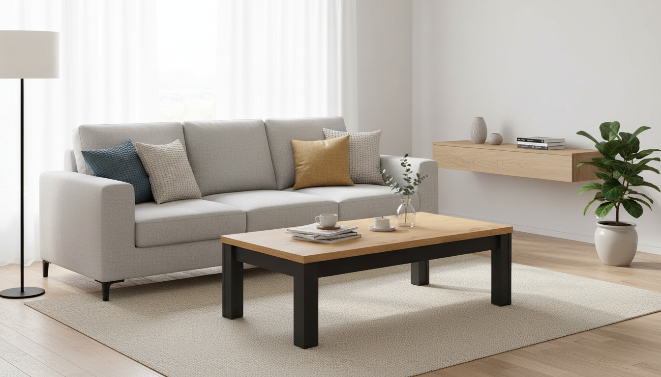 Masuta cafea Hesen, gri grafit/stejar artisan, PAL, 130x65x40 cm