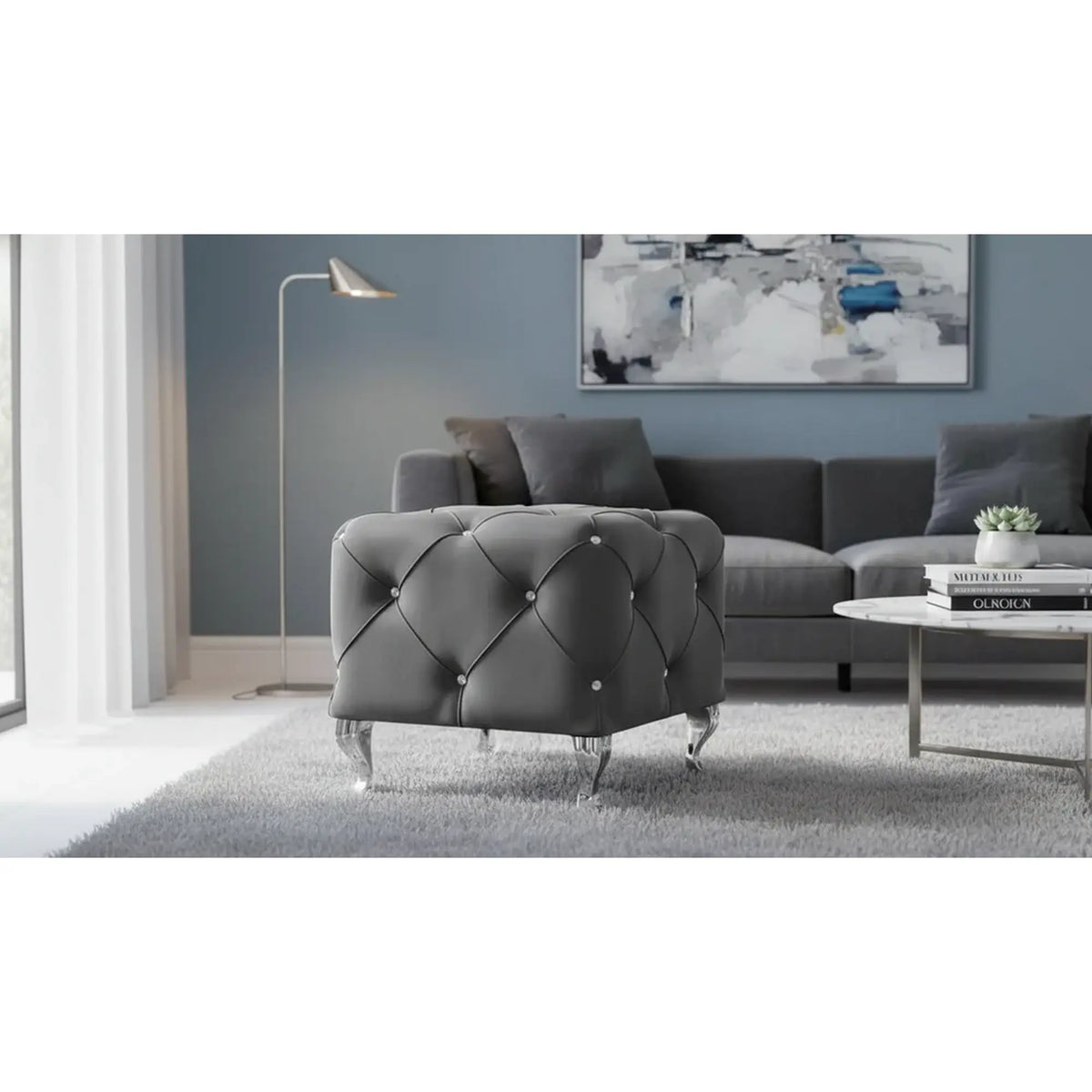 Taburet HESTIA K, stofa catifelata gri - Bluvel 14, 50x50x46 cm
