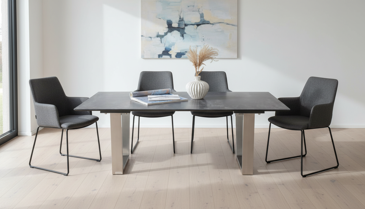 Masuta cafea THUNDER, gri/crom, ceramica/sticla/metal, 120x70x42 cm