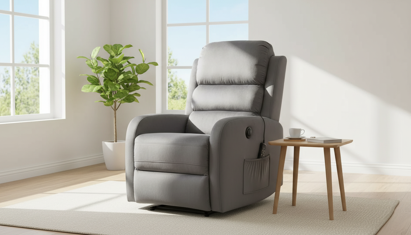 Fotoliu recliner PEGAZ M, gri/negru, stofa catifelata/metal, 64x88/160x102 cm