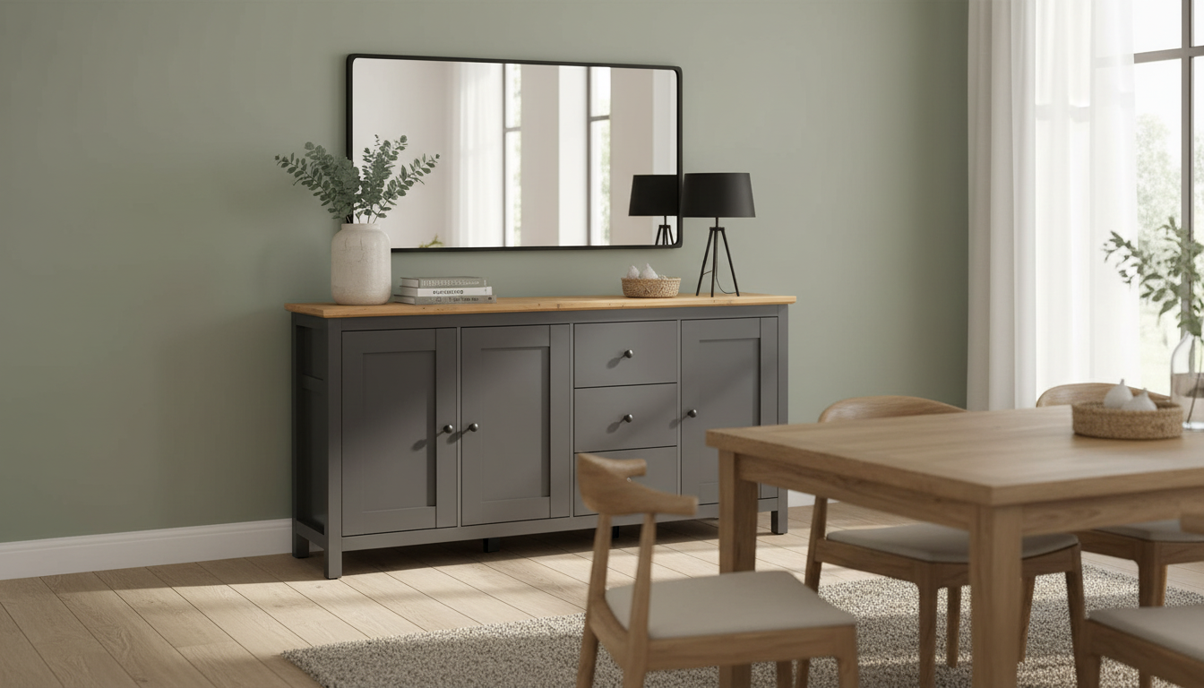 Comoda HESEN, gri grafit/stejar artisan, PAL melaminat, 199x44x96 cm