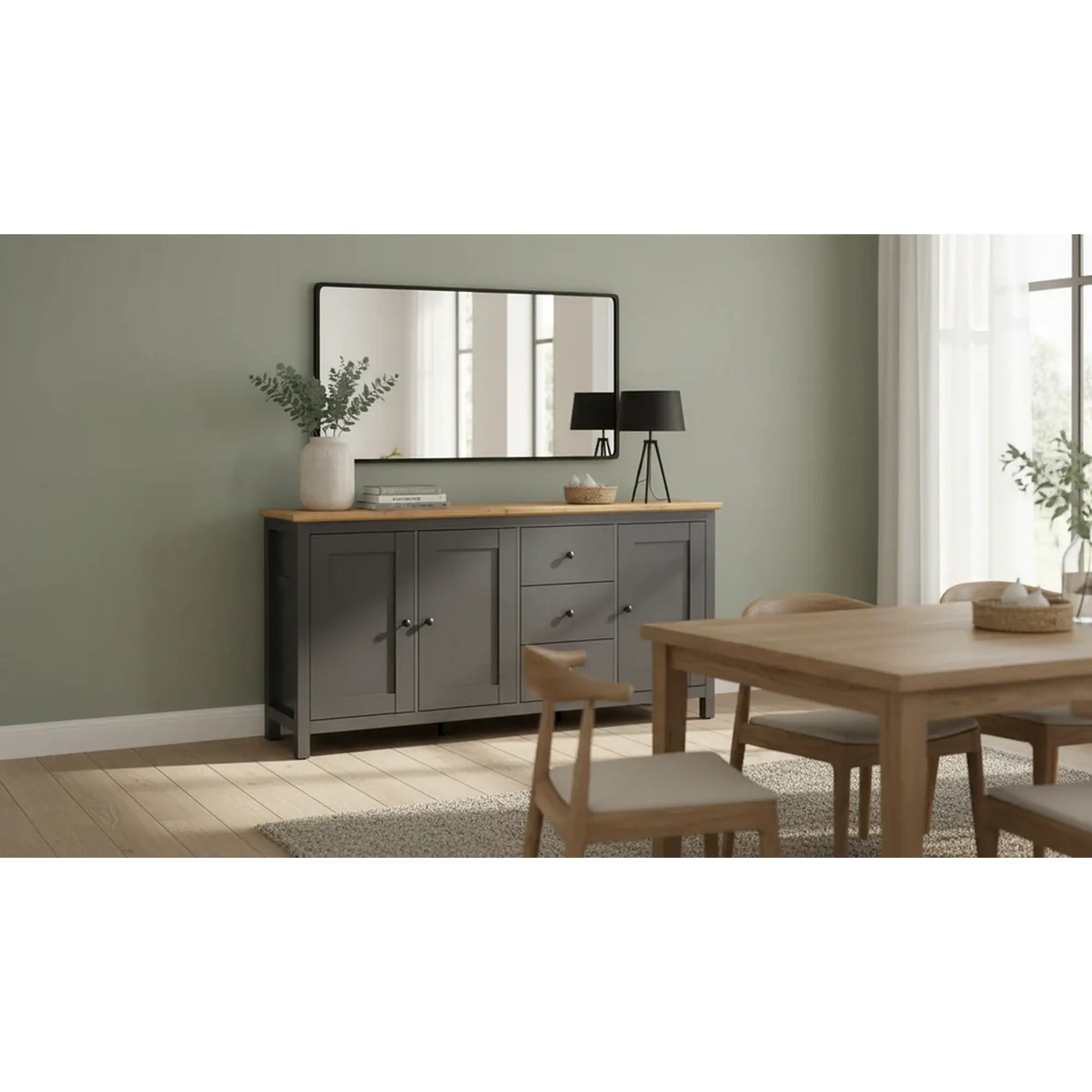 Comoda HESEN, gri grafit/stejar artisan, PAL melaminat, 199x44x96 cm