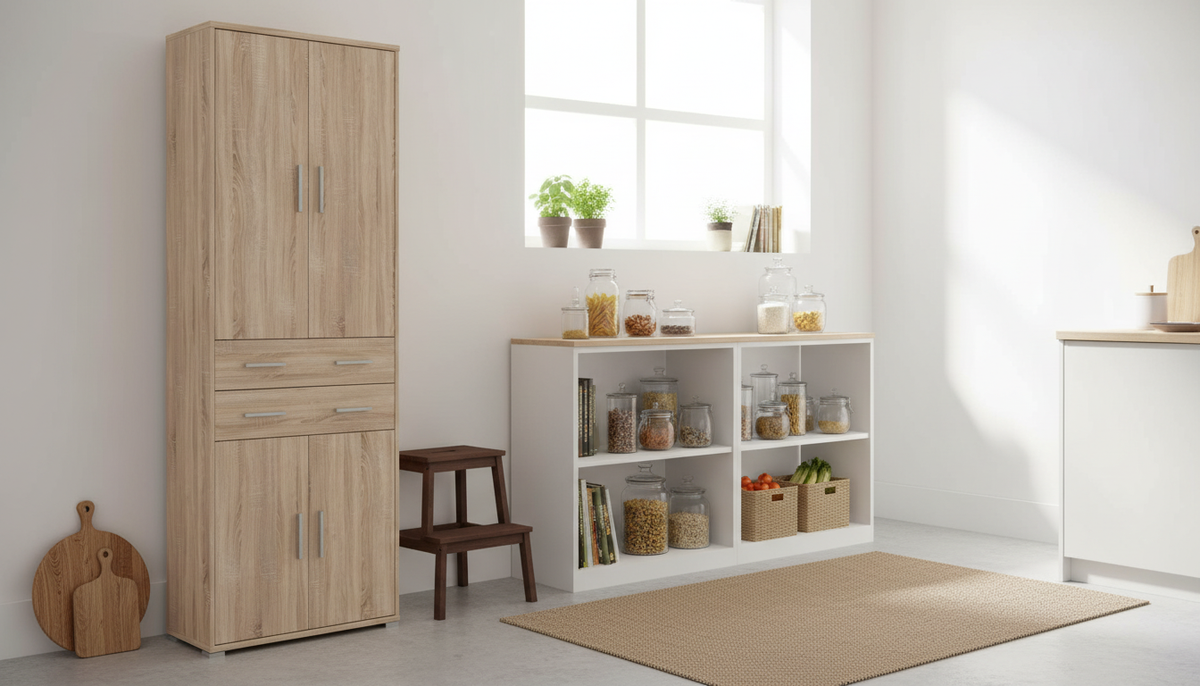 Dulap OFFICE, stejar sonoma, PAL laminat, cu 4 usi si 2 sertare, 79x35x221 cm