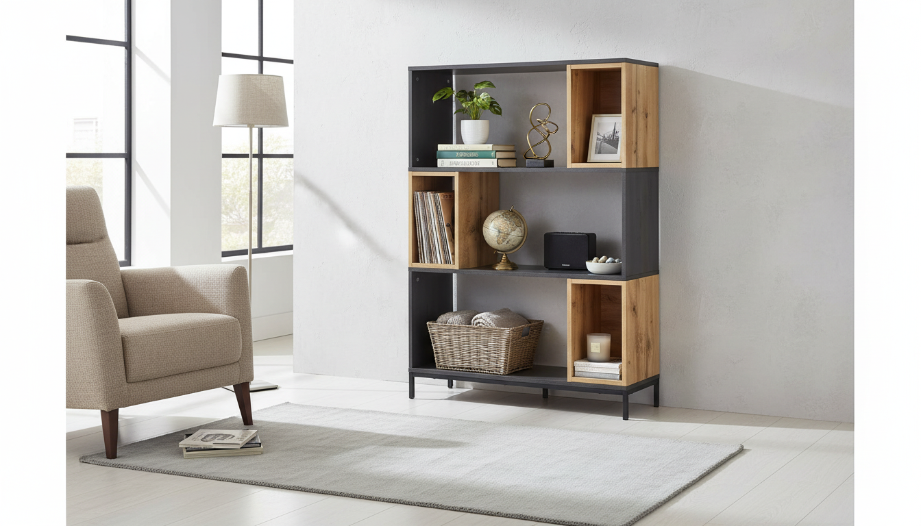 Biblioteca KIKO, stejar/gri antracit, 80x30x121 cm