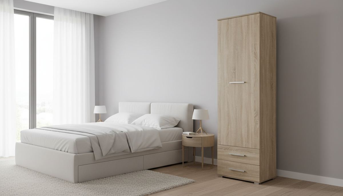 Dulap LIMA REG1, stejar sonoma, PAL laminat, cu o usa si 2 sertare, 60x40x200 cm