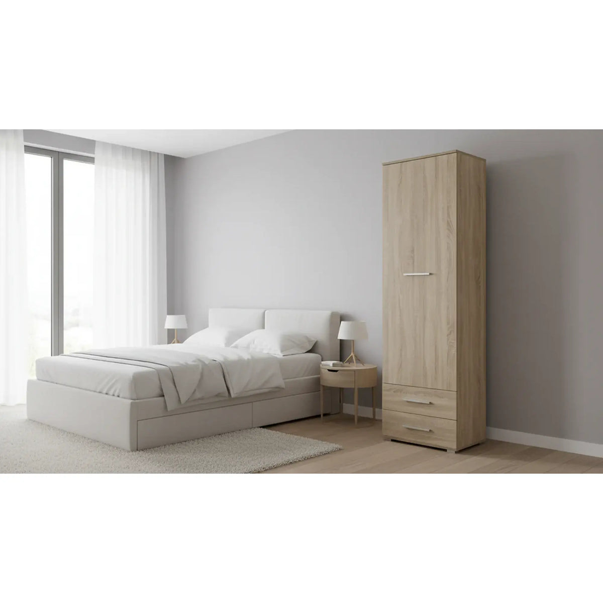 Dulap LIMA REG1, stejar sonoma, PAL laminat, cu o usa si 2 sertare, 60x40x200 cm