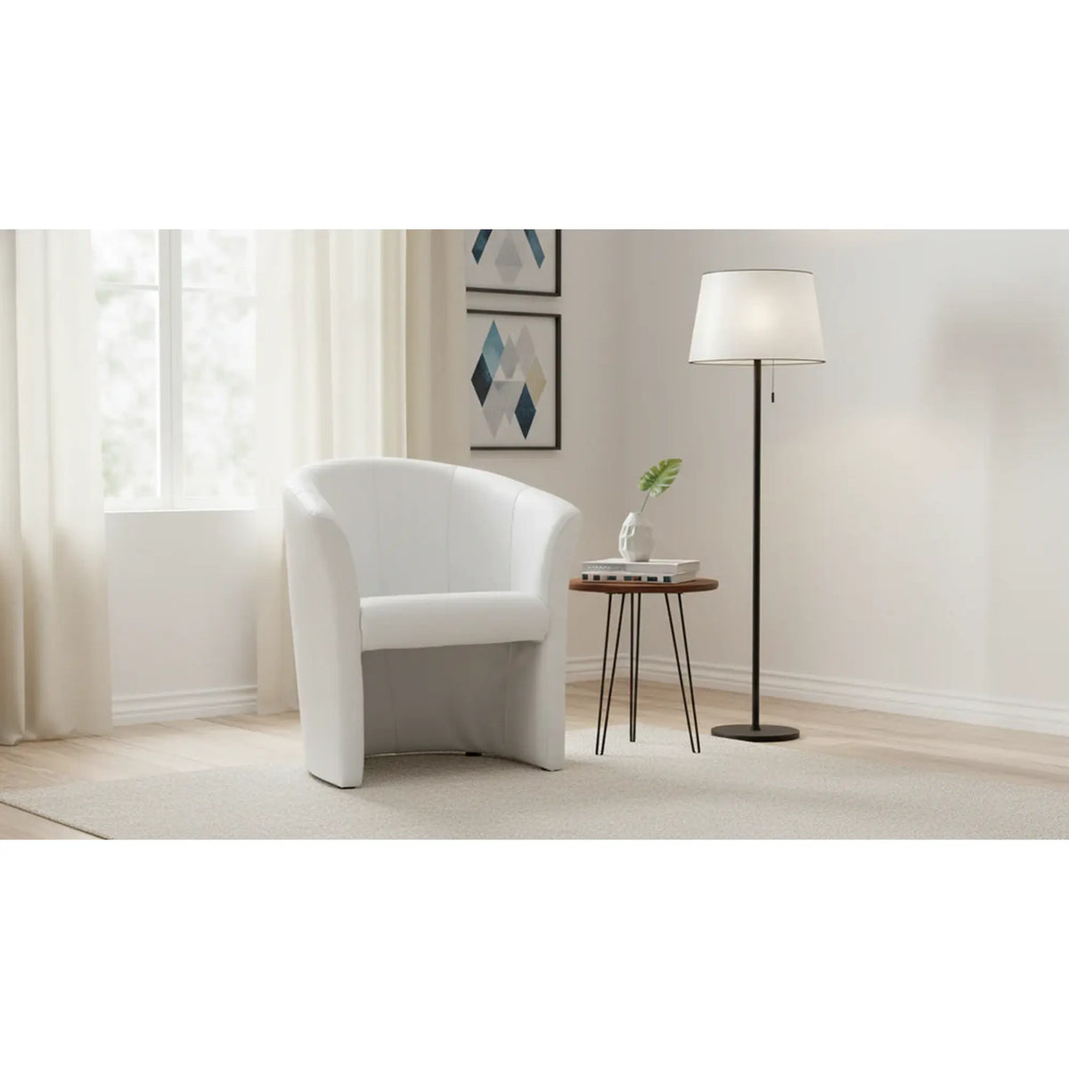 Fotoliu TM-1, alb/negru, piele ecologica/plastic, 67x60x76 cm