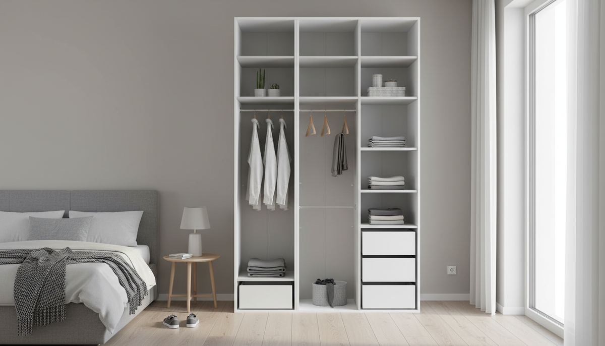 Dulap FLEX, alb, PAL, cu 3 usi si oglinda, 150x66x240 cm