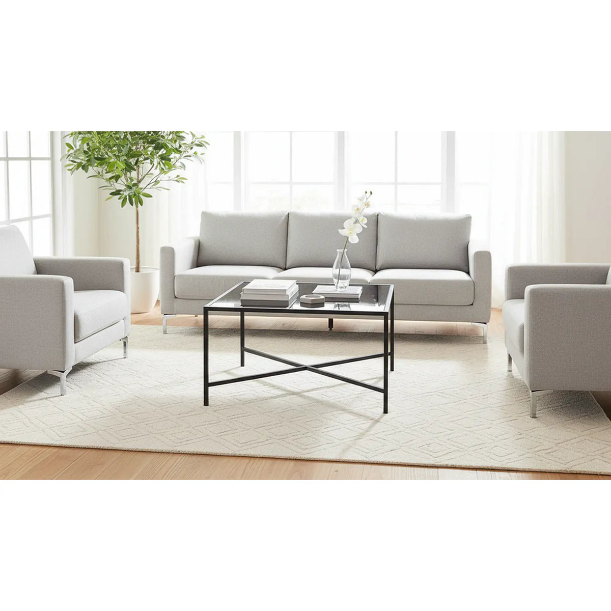 Masuta cafea OSAKA C, negru, sticla securizata/metal, 80x80x50 cm