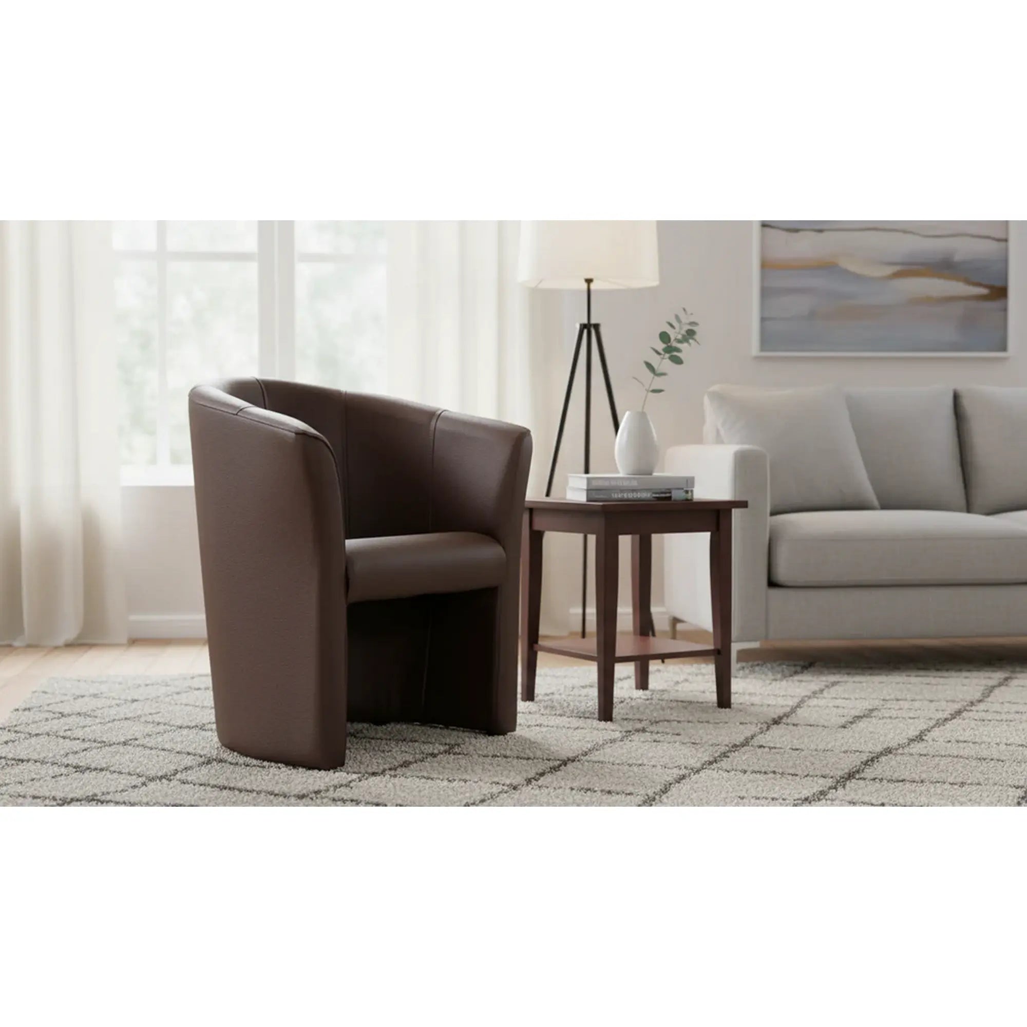 Fotoliu TM-1, maro inchis/negru, piele ecologica/plastic, 67x60x76 cm