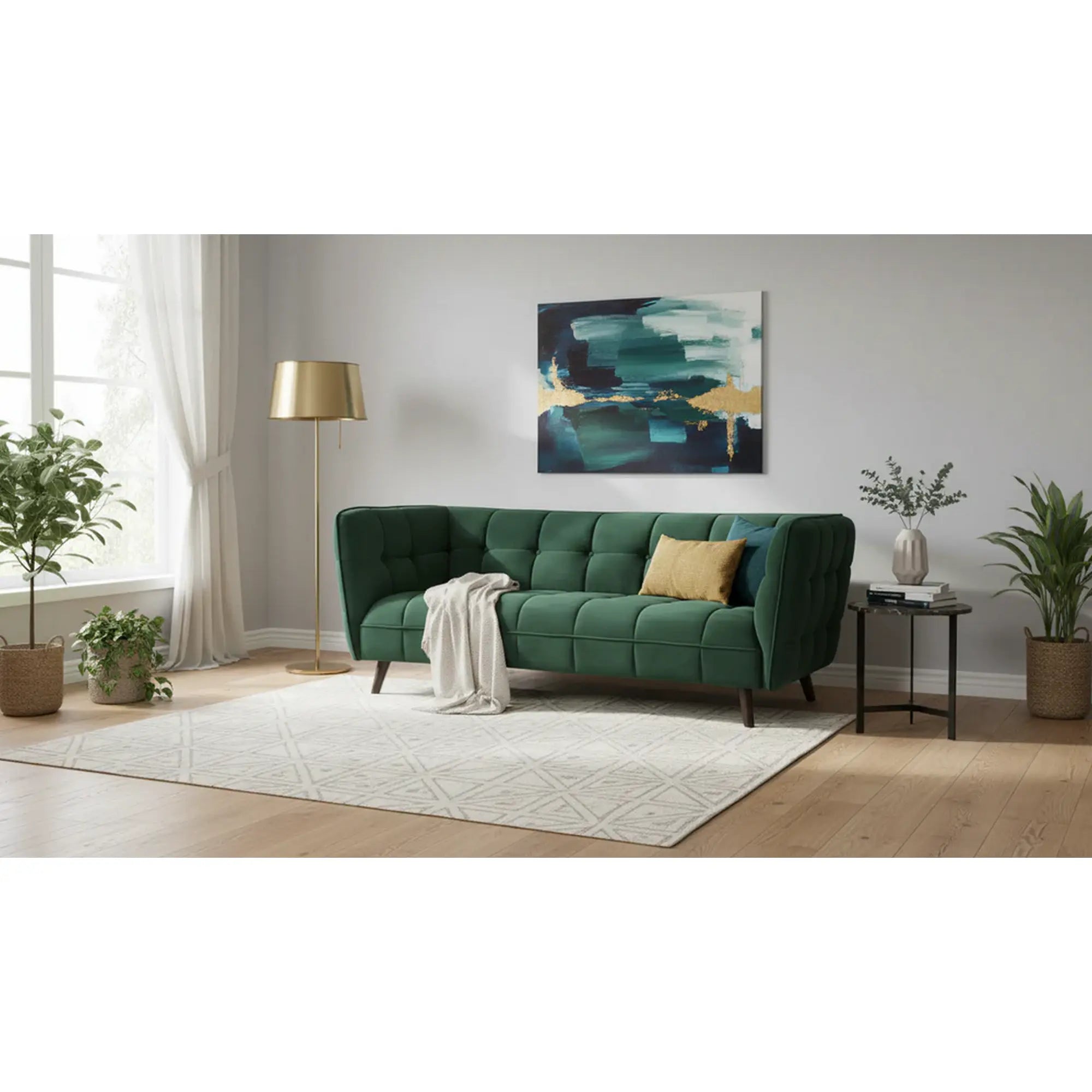 Canapea CASTELLO 3, verde/wenge, stofa catifelata/lemn/PAL, 200x85x78 cm