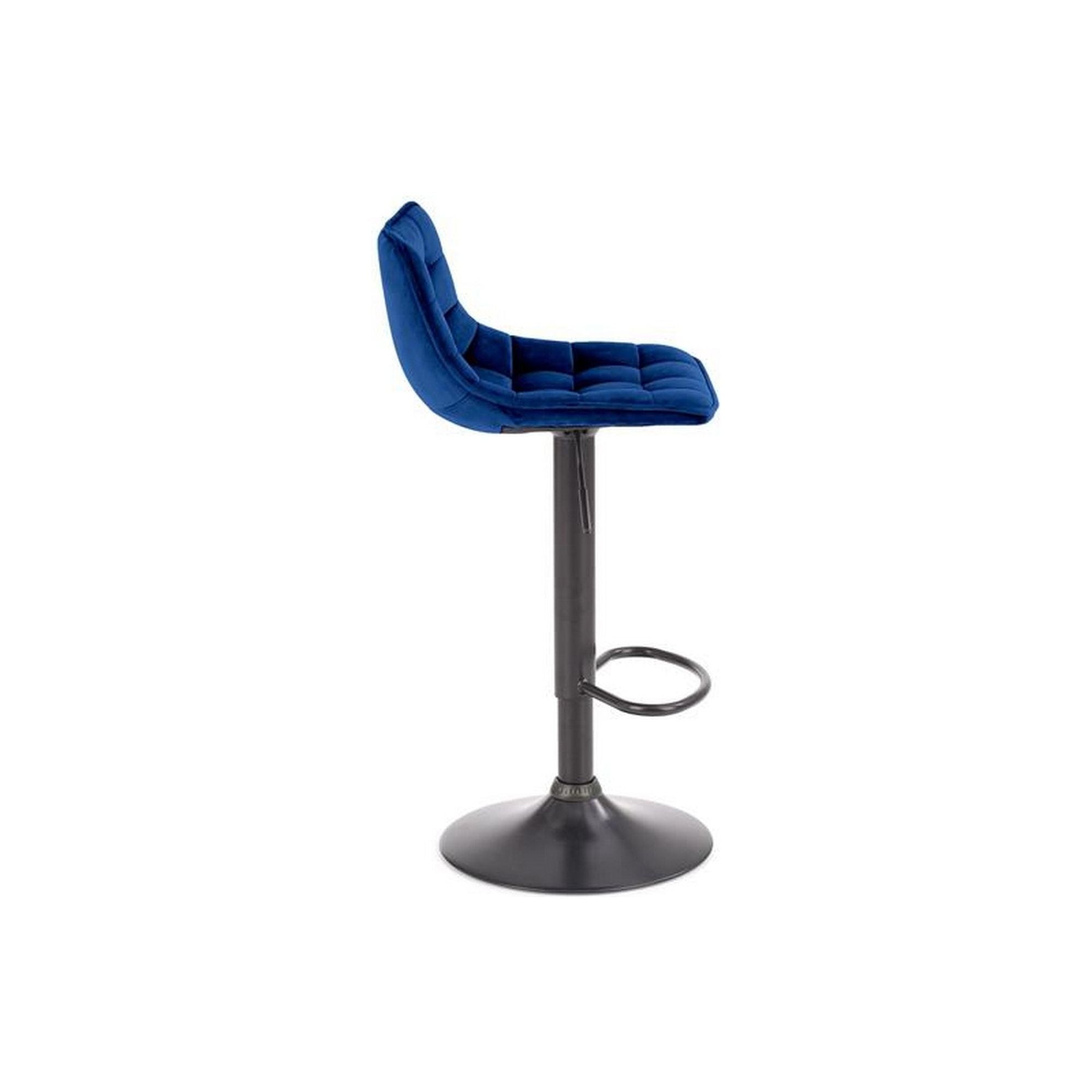 Scaun bar H95, albastru/negru, stofa catifelata/otel, 43x44x84/106 cm