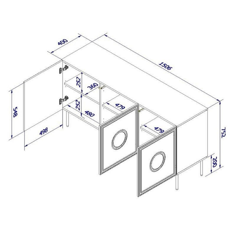 Comoda PALAZZO, negru, PAL laminat, cu 3 usi, 150x42x75 cm