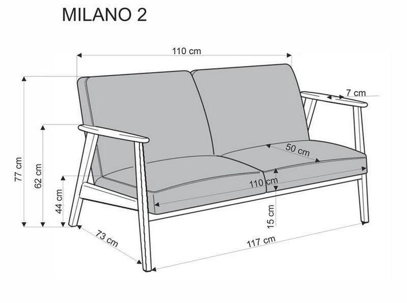 Canapea MILANO 2S, stofa catifelata bej - Castel 15, 120x77x77 cm