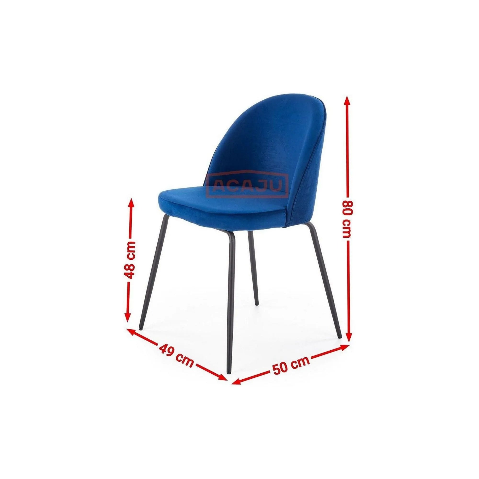 Scaun modern K314, albastru/negru, stofa catifelata/metal, 49x50x80 cm