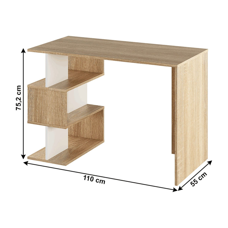 Masa PC ABES, stejar sonoma/alb, PAL laminat, 110x55x75,2 cm