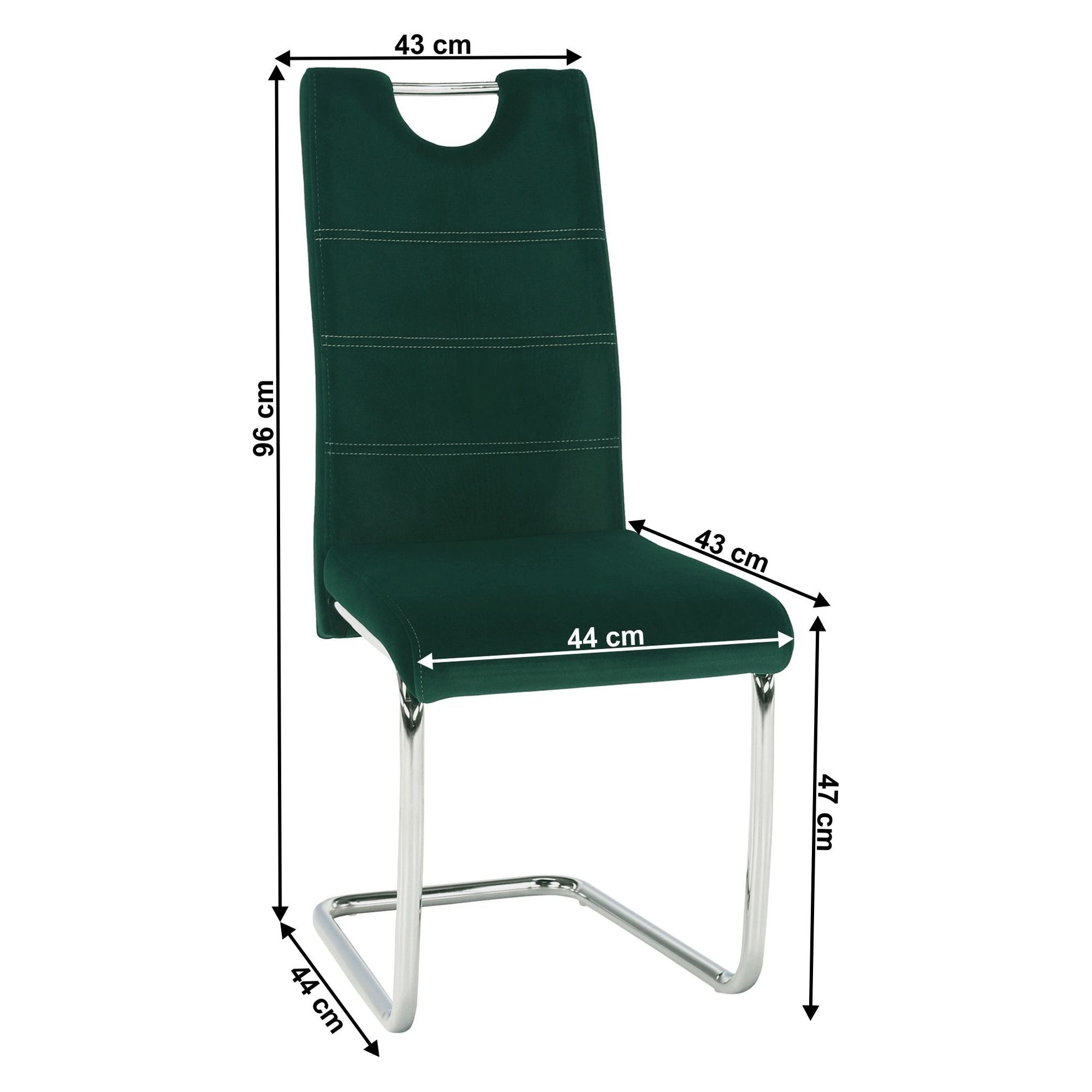 Scaun ABIRA NEW, verde smarald/crom, stofa catifelata/metal, 43x44x96 cm