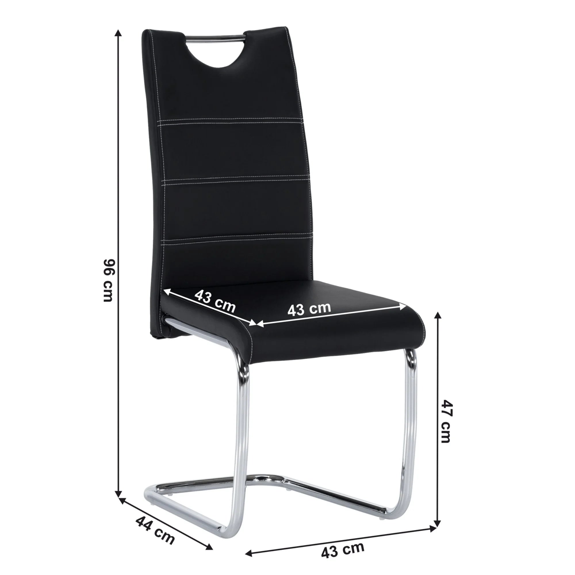 Scaun ABIRA NEW, negru/crom, piele PU/metal, 43x44x96 cm