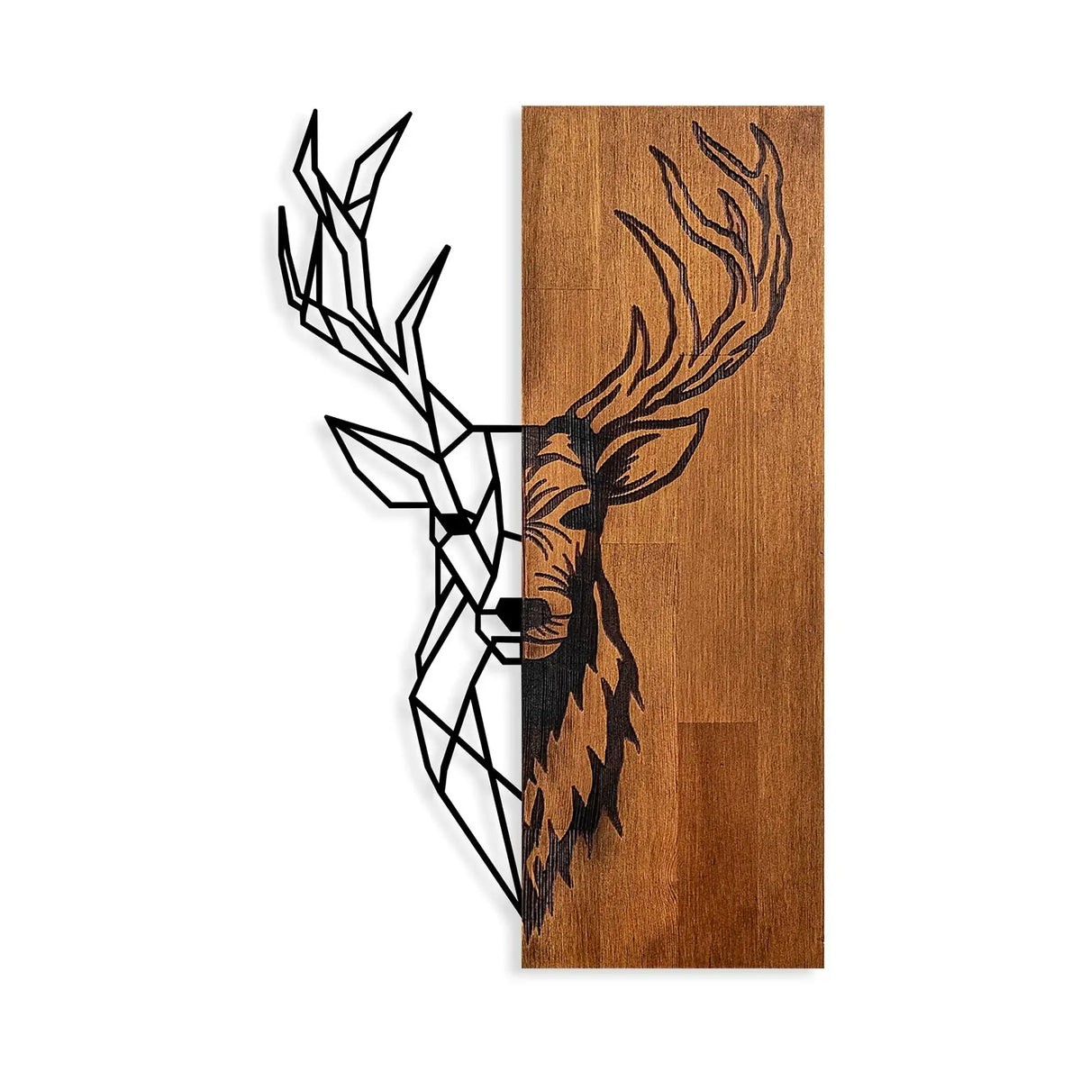Accesoriu decorativ DEER 1, nuc / negru, metal, lemn, 33x58 cm