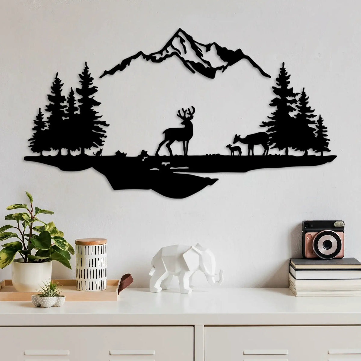 Accesoriu decorativ DEER AND LANDSCAPE - 1, negru, metal, 70x38 cm