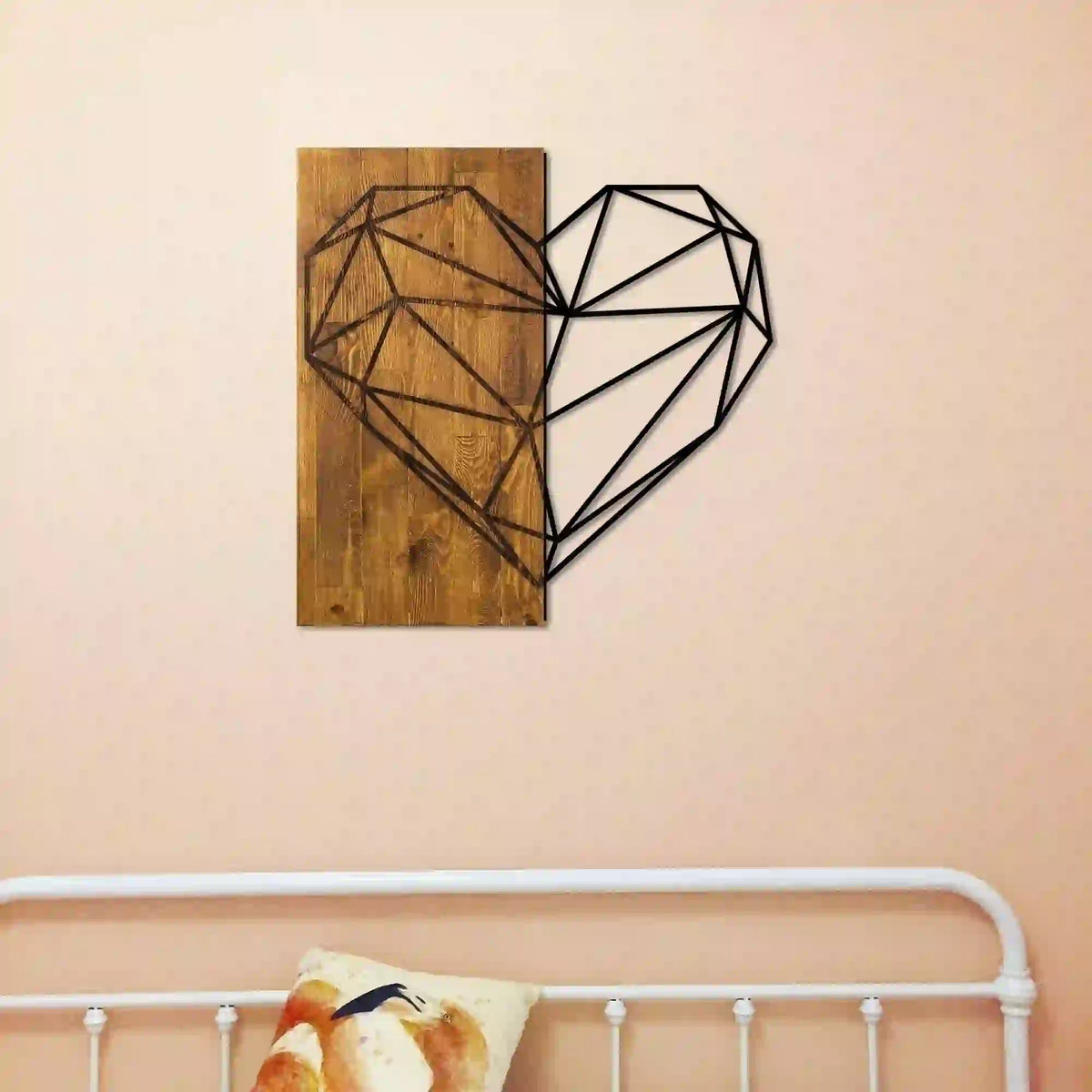 Accesoriu decorativ HEART, stejar/negru, lemn/metal, 58x58 cm