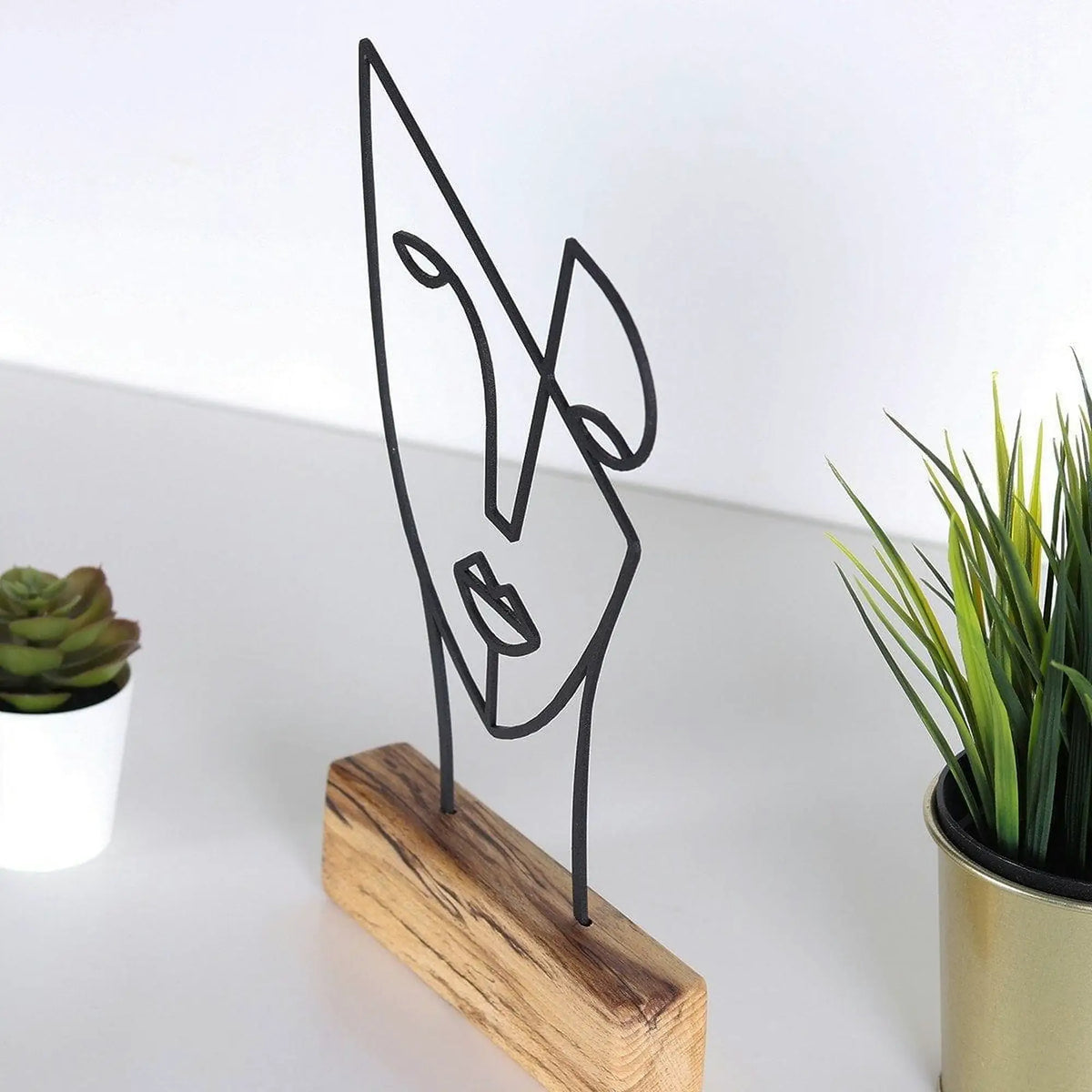 Accesoriu decorativ MASK, negru/stejar, metal/lemn, 17x4x30 cm