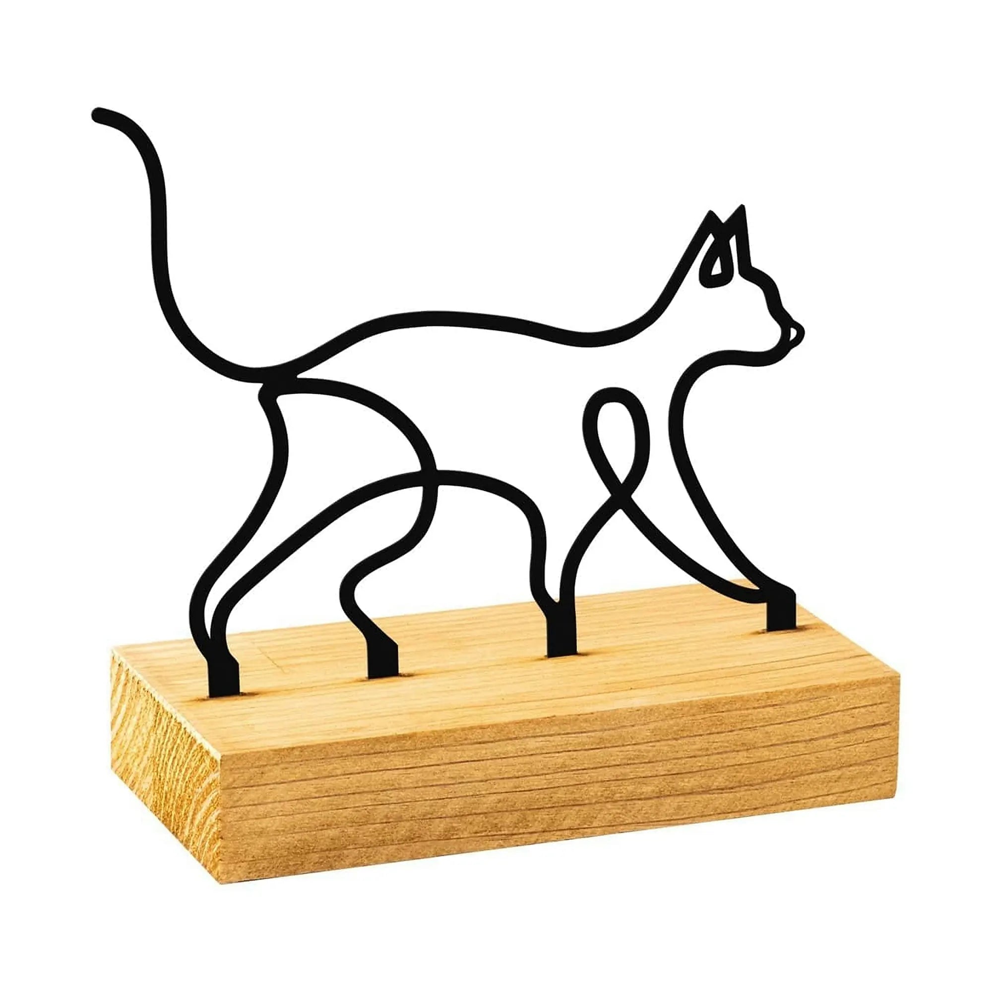 Accesoriu decorativ MEOW, negru/stejar, metal/lemn, 17x8x17 cm