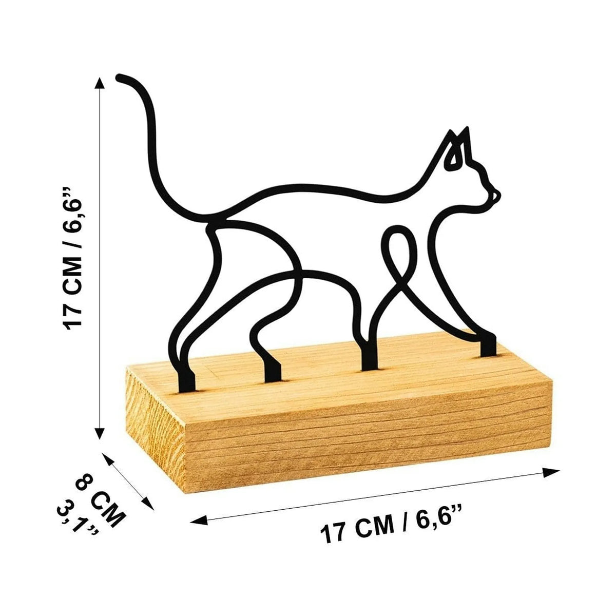 Accesoriu decorativ MEOW, negru/stejar, metal/lemn, 17x8x17 cm