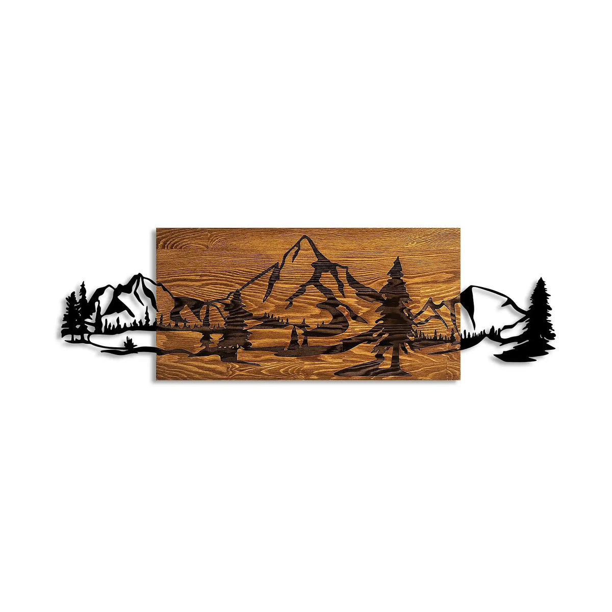 Accesoriu decorativ MOUNTAIN RANGE, nuc / negru, metal, lemn, 30x95 cm