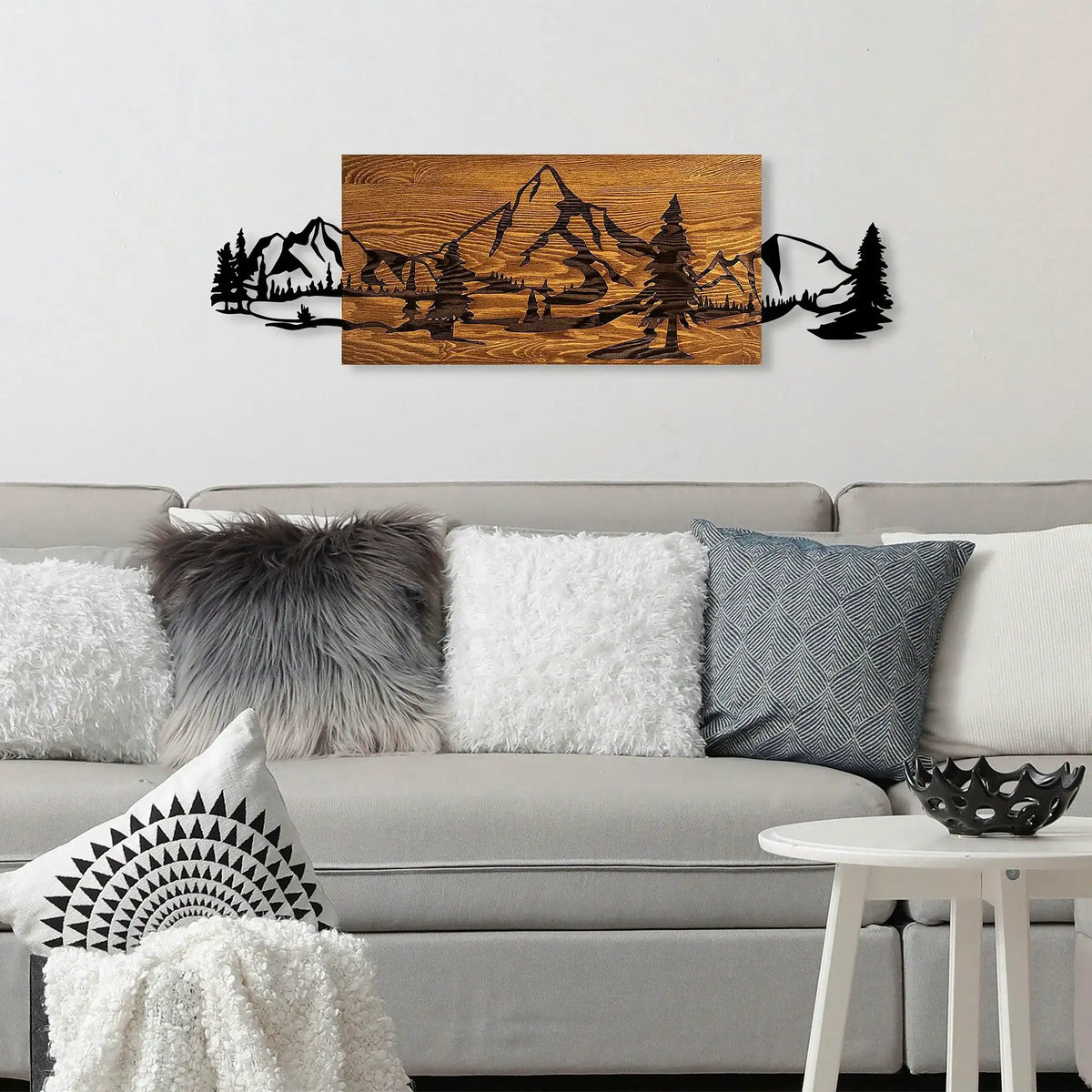 Accesoriu decorativ MOUNTAIN RANGE, nuc / negru, metal, lemn, 30x95 cm