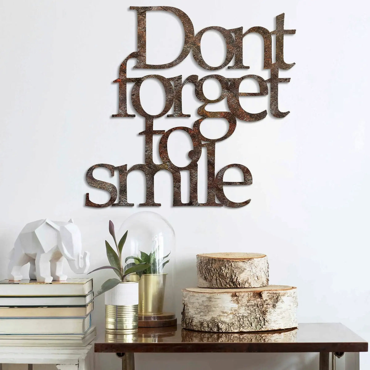 Accesoriu decorativ RUGINOUY DONT FORGET FOR SMILE, antichizat, metal, 67x70 cm
