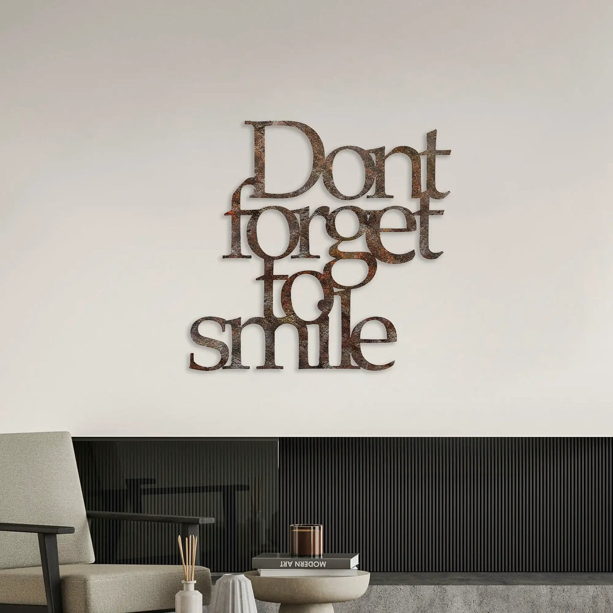 Accesoriu decorativ RUGINOUY DONT FORGET FOR SMILE, antichizat, metal, 67x70 cm