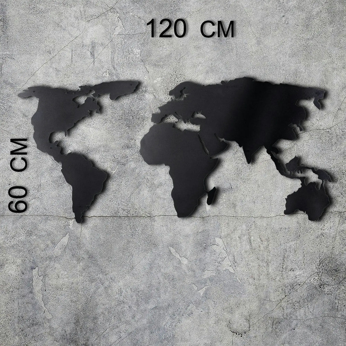 Accesoriu decorativ WORLD MAP SILHOUETTE, negru, metal, 60x120 cm