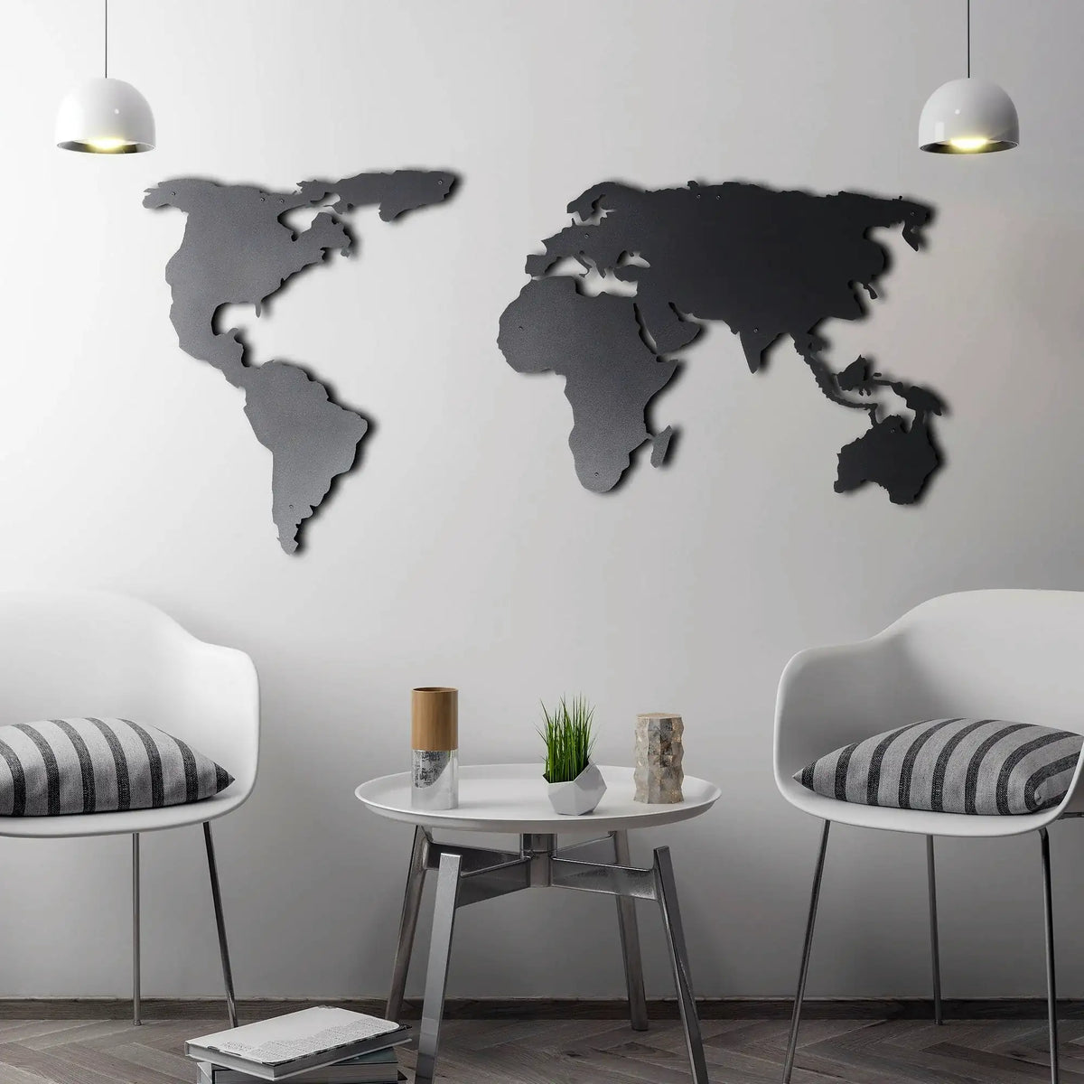 Accesoriu decorativ WORLD MAP SILHOUETTE, negru, metal, 60x120 cm