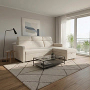 Coltar extensibil BRICO, universal, stofa catifelata bej - Element 17, cu lada depozitare, 204x168x99 cm