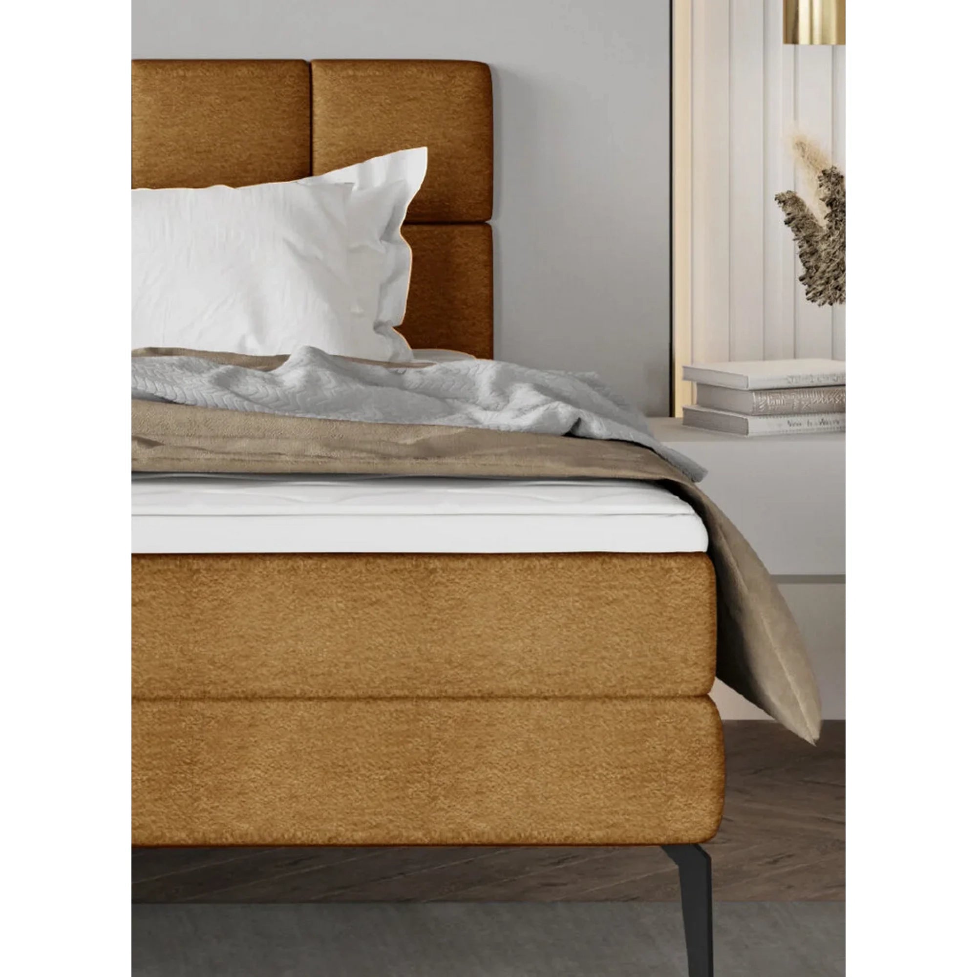 Pat boxspring ADEL 160x200, personalizabil materiale Gama Premium, cu saltele si topper