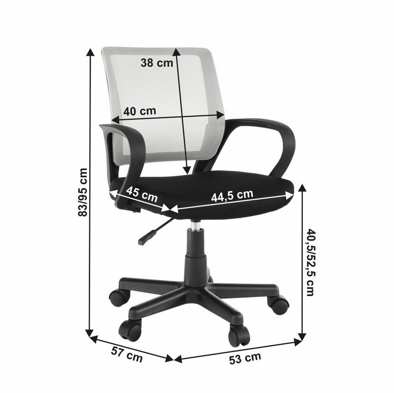 Scaun birou ADRA, negru/alb, stofa/plasa/plastic, 53x57x83/95 cm