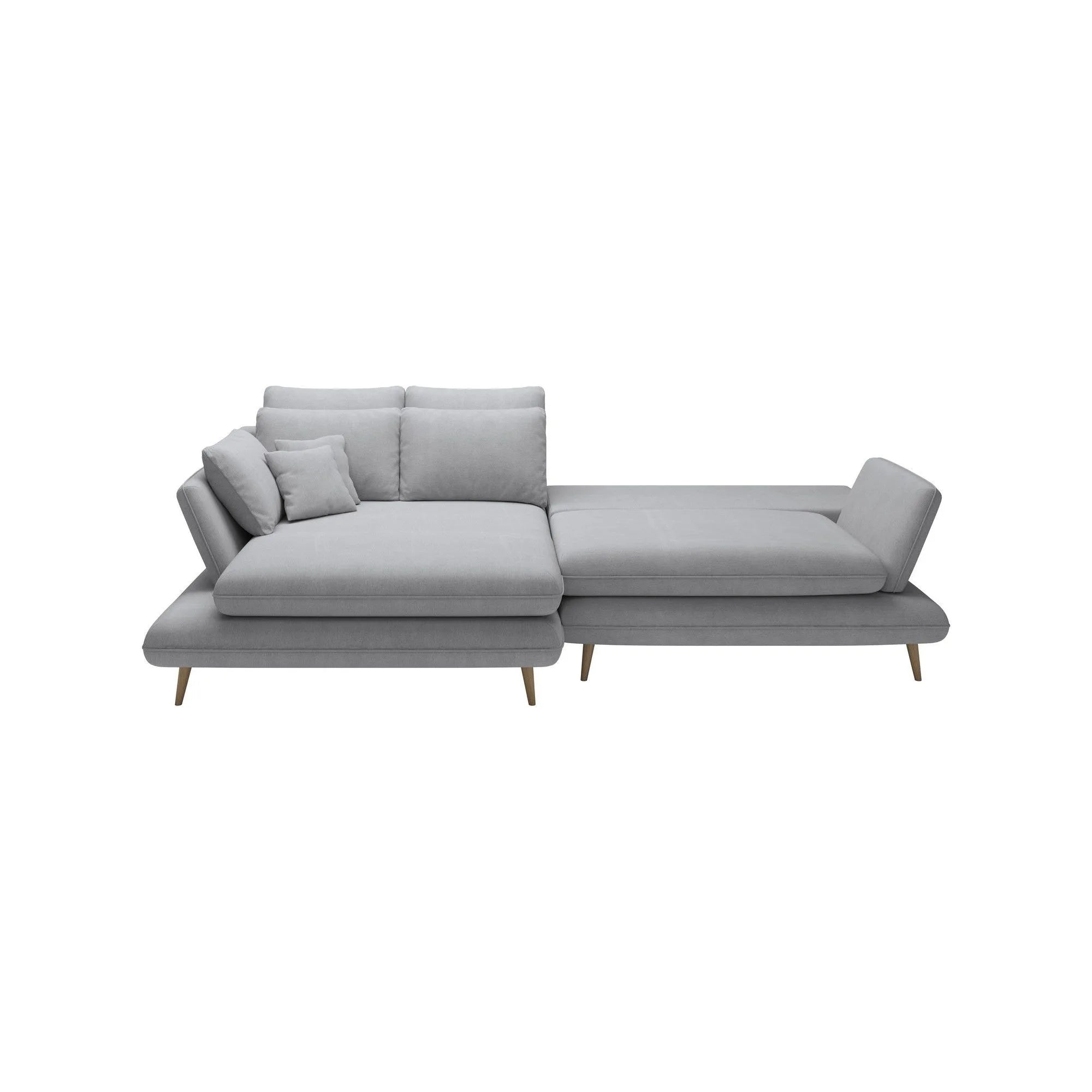 Coltar extensibil MONTE, sezlong stanga, stofa catifelata maro - Palladium 4, Gama Premium, cu lada depozitare, 283x181x90 cm