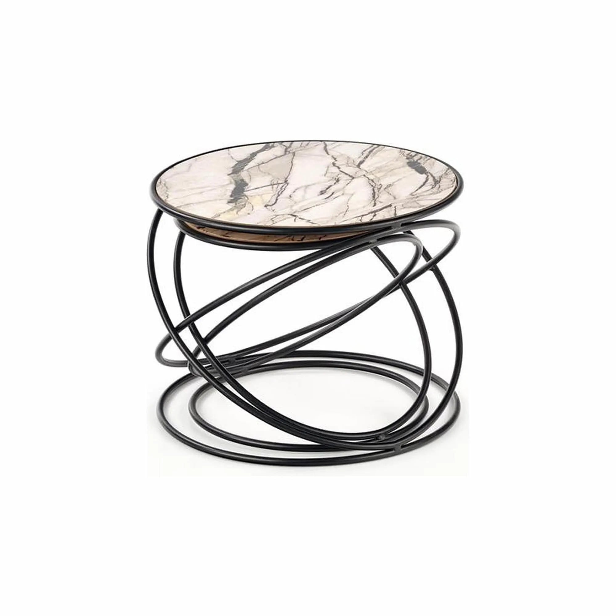 Set 2 masute cafea SUSANNA, bej cu efect de marmura/negru