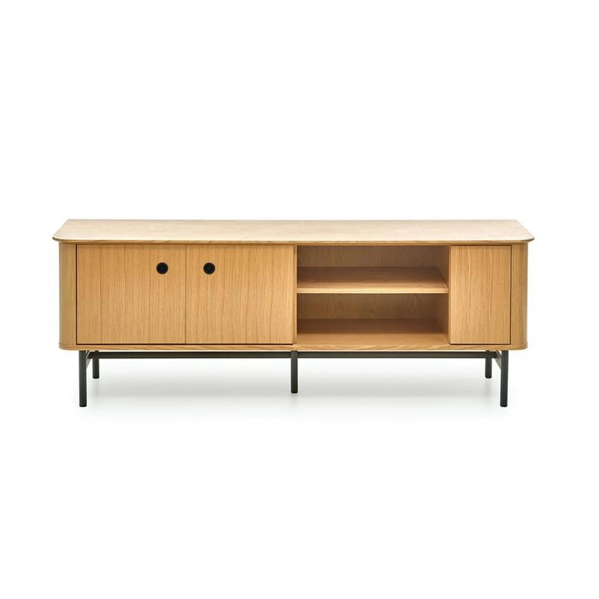 Comoda TV SMART, stejar/negru, furnir/metal, 167x44x59 cm