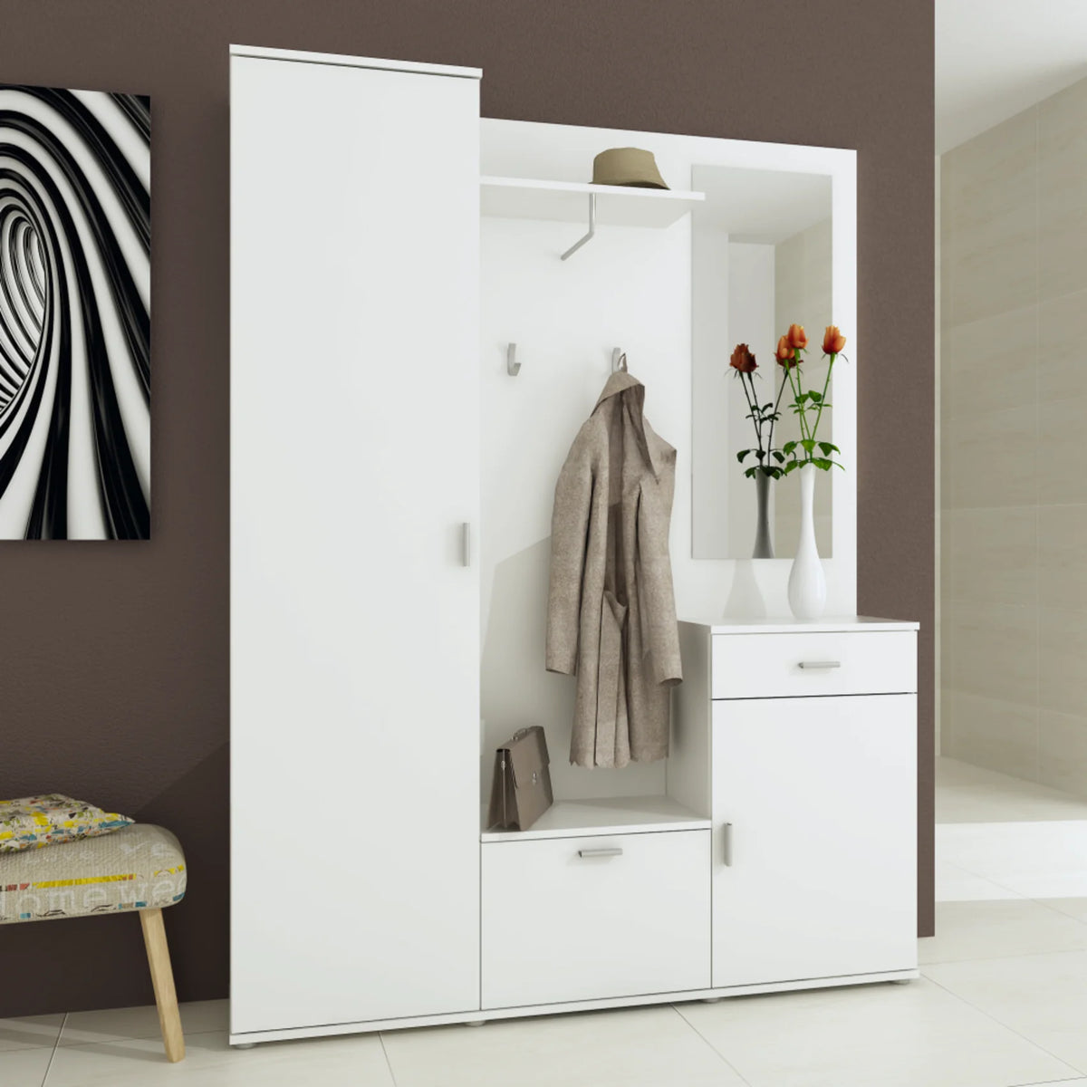 Mobilier hol AMALIA, alb, PAL melaminat, 145x29x188 cm