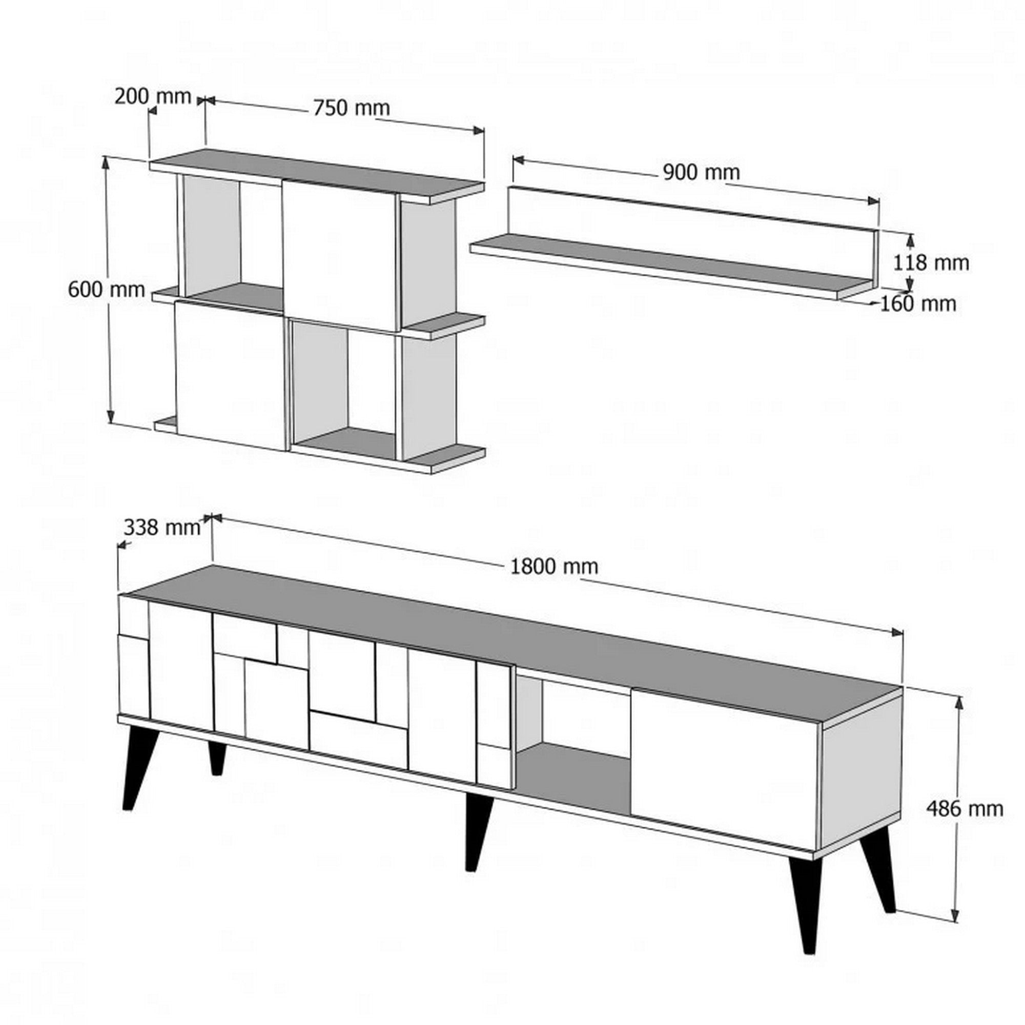 Mobilier living MADRID, nuc/negru cu efect de marmura, PAL melaminat, 3 piese