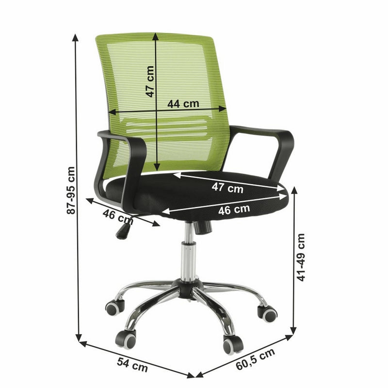 Scaun de birou APOLO, verde/negru, stofa/plasa/metal, 61x54x87/95 cm